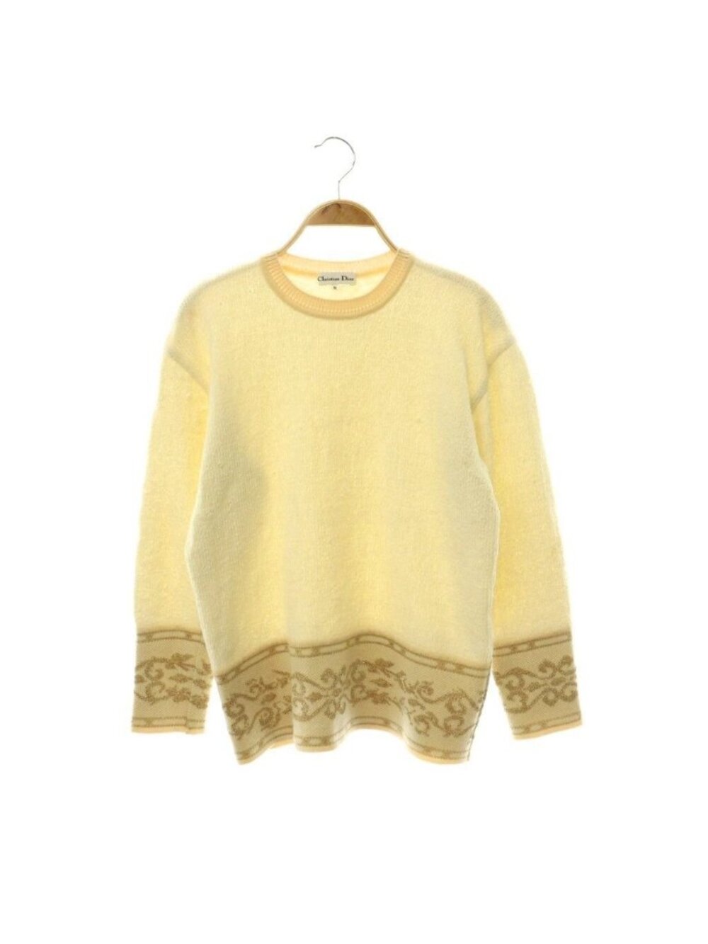 Dior Knit Sweater Pullover Long Sleeve Wool Nylon Arabesque Pattern Ivory M